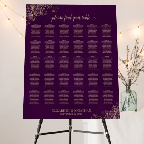 Gold on Plum Purple 30 Table Wedding Seating Chart Foam Board