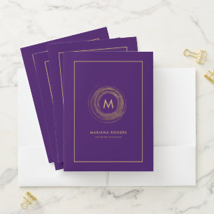 Gold on Purple Glitter Circle Designer Logo Pocket Folder