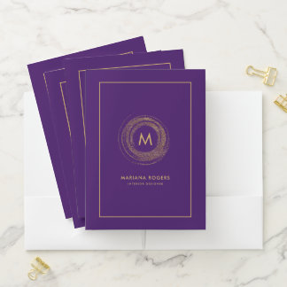 Gold on Purple Glitter Circle Designer Logo Pocket Folder