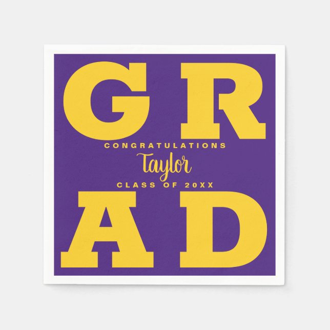 Gold on Purple Graduation Napkins (Front)
