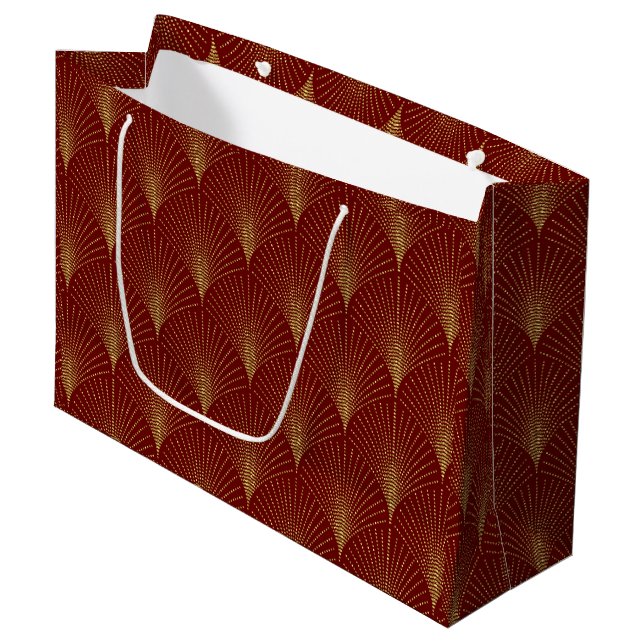 Gold on red Art Deco Pattern Large Gift Bag (Front Angled)