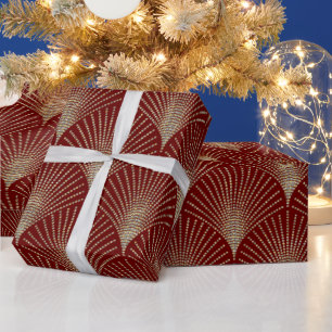 Gold On Red Geometric ArtDeco Pattern Wrapping P Paper