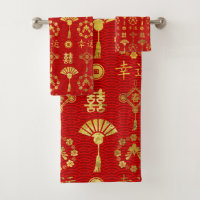 Gold on Red Lucky Chinese Symbols Pattern