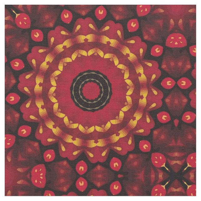 Gold On Red Mandala Fabric (Close Up)