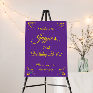 Gold on Royal Purple Birthday Party Welcome Sign