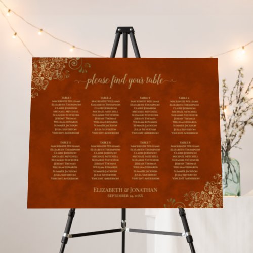Gold on Rust Orange 8 Table Wedding Seating Chart Foam Board