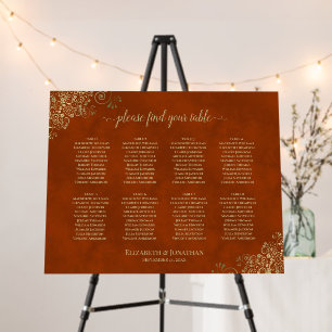 Gold on Rust Orange 8 Table Wedding Seating Chart Foam Board