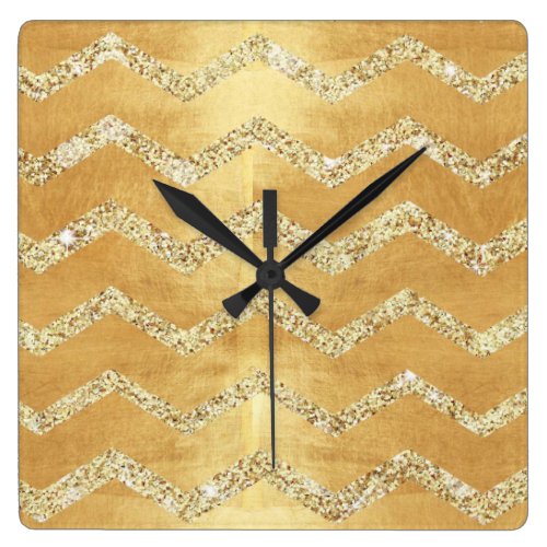 gold,on rustic gold,chevron,zig zag,grunge,trendy, square wall clocks