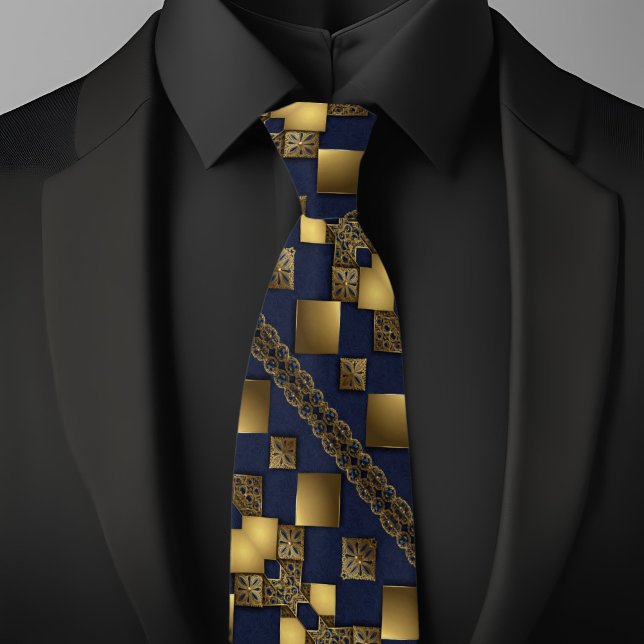 Gold on Saphire Slanted Argyle Pattern Neck Tie (Creator Uploaded)