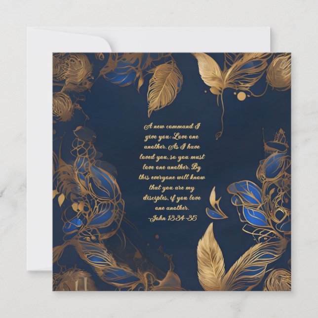 Gold on Sapphire Frame Bible Verse Holiday Card (Front)