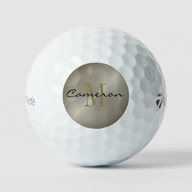 Gold On Silver Initial and Name Personalized Gift Golf Balls (Front)
