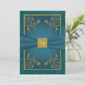 Gold on Teal Monogrammed Wedding Invitation (Standing Front)