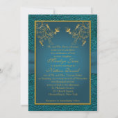 Gold on Teal Monogrammed Wedding Invitation (Back)