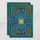 Gold on Teal Monogrammed Wedding Invitation (Front/Back)