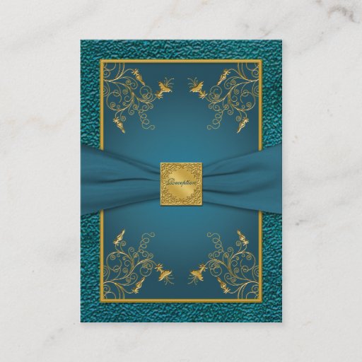 Customizable Gold on Teal Reception Card Business Card Template