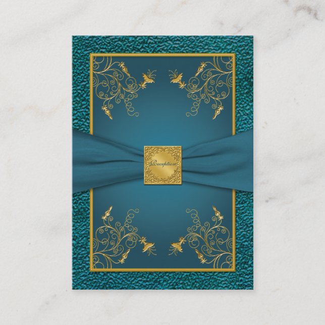 Gold on Teal Reception Card (Front)
