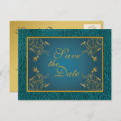 Gold on Teal Save the Date Postcard (Front/Back)