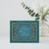 Gold on Teal Save the Date Postcard (Standing Front)