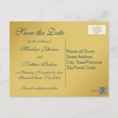 Gold on Teal Save the Date Postcard (Back)