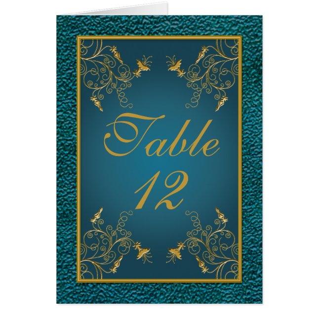 Gold on Teal Table Number Card (Front)