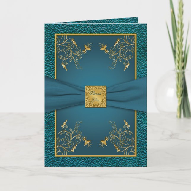 Gold on Teal Thank You Card (Front)