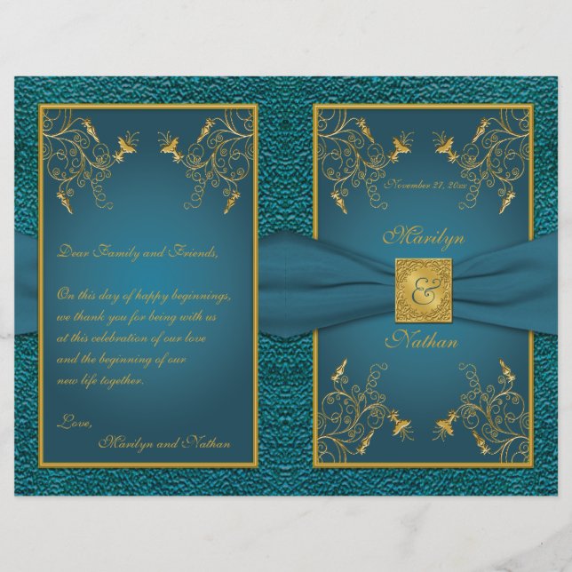 Gold on Teal Wedding Program (Front)