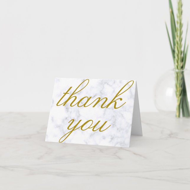 Gold on White and Gray Marble | Custom Thank You Card (Front)