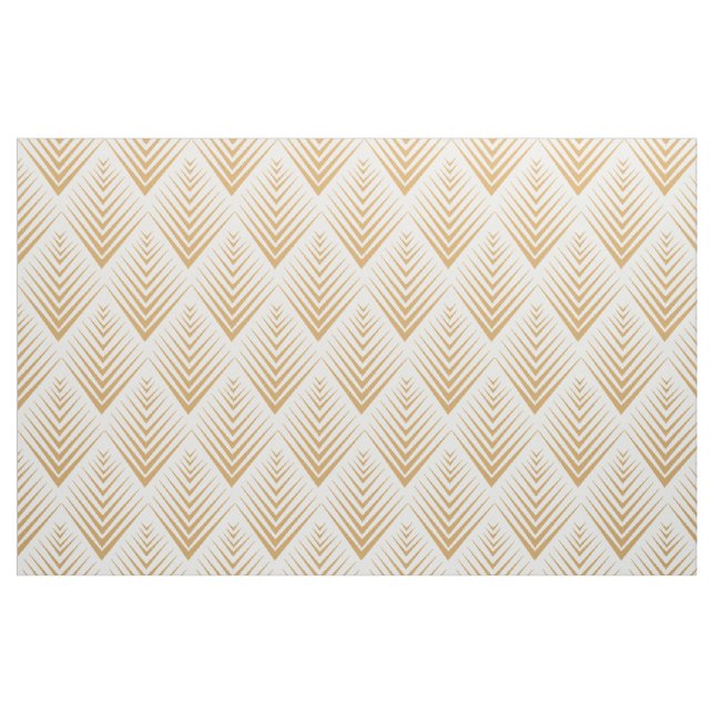 Gold on White Art Deco Fan Flowers Pattern   Fabric (Fat Quarter)