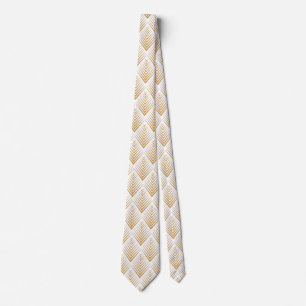 Gold on White Art Deco Fan Flowers Pattern Neck Tie