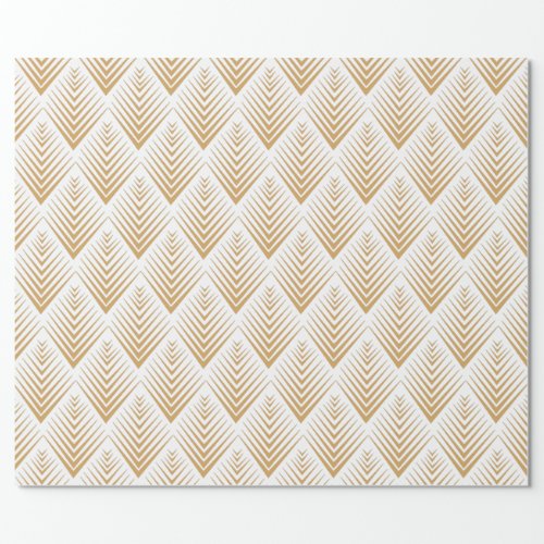 Gold on White Art Deco Fan Flowers Pattern Wrapping Paper
