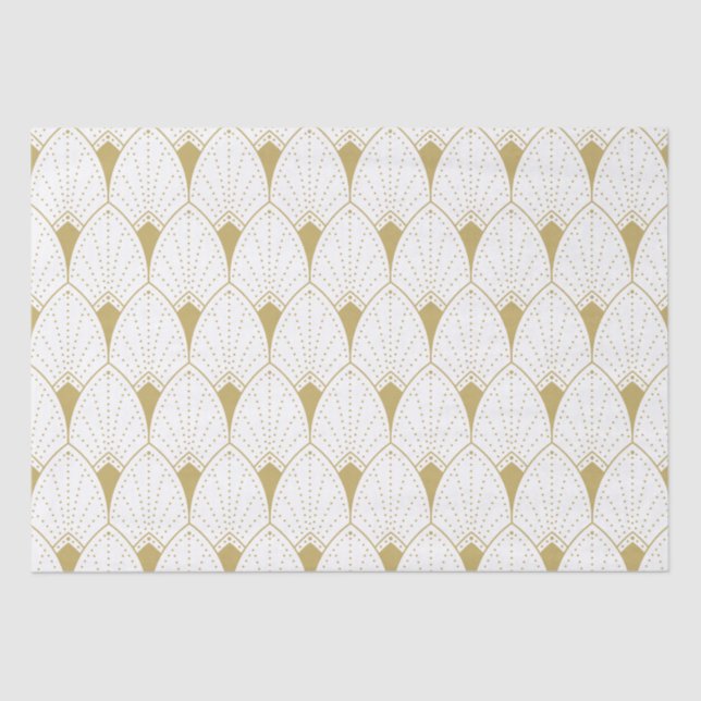 Gold on White Art Deco Geometric Pattern Tissue Paper (Front)
