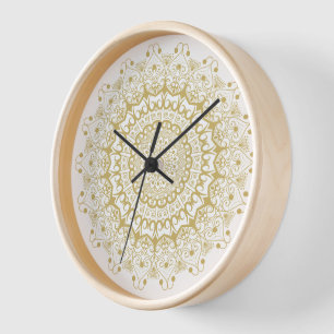Gold on white ornate mandal pattern clock
