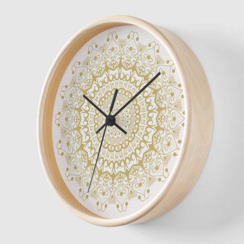 Gold on white ornate mandal pattern clock