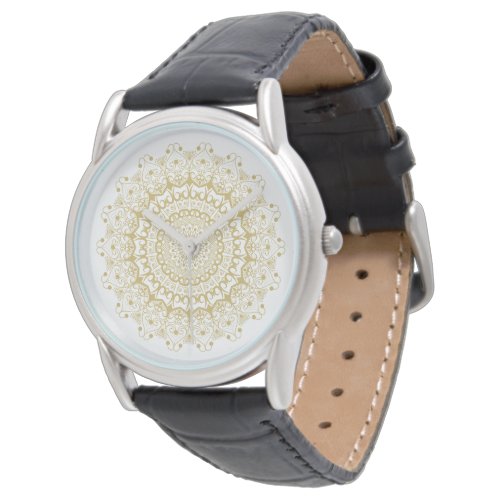 Gold on white ornate mandal pattern watch