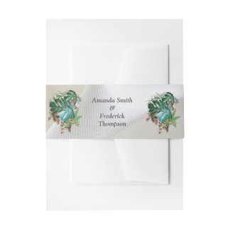 Gold on White Silk with Tropical Splendour Invitation Belly Band