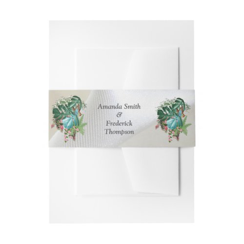 Gold on White Silk with Tropical Splendour Invitation Belly Band