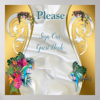 Gold on White Silk with Tropical Splendour Poster