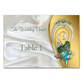 Gold on White Silk with Tropical Splendour Table Number