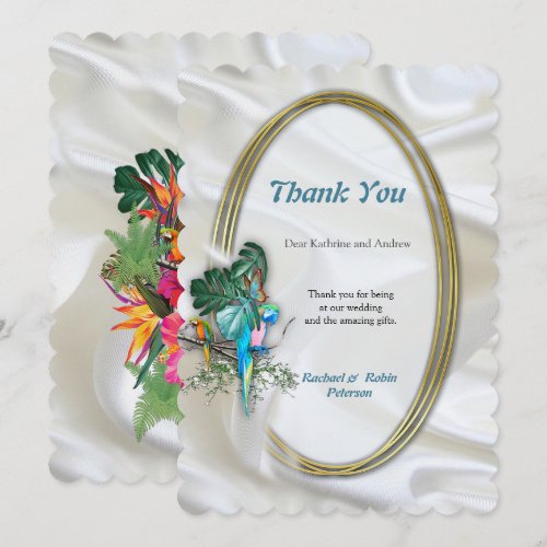 Gold on White Silk with Tropical Splendour Thank You Card
