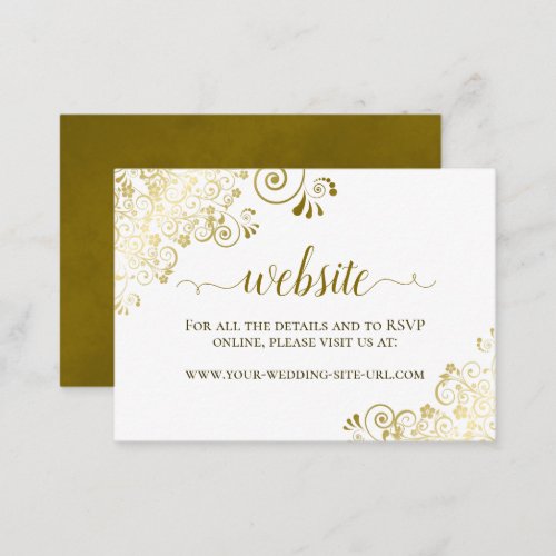 Gold on White with Floral Lace Wedding Website Enclosure Card