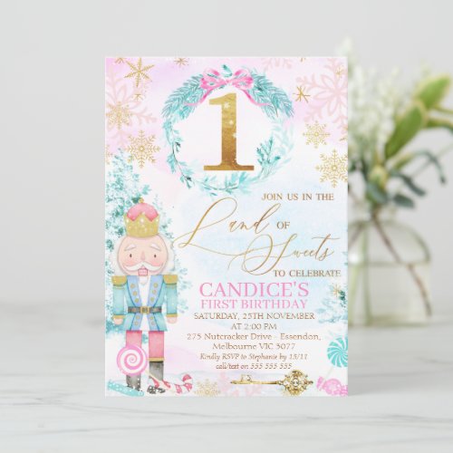 Gold One Land of Sweets Nutcracker Birthday Invitation