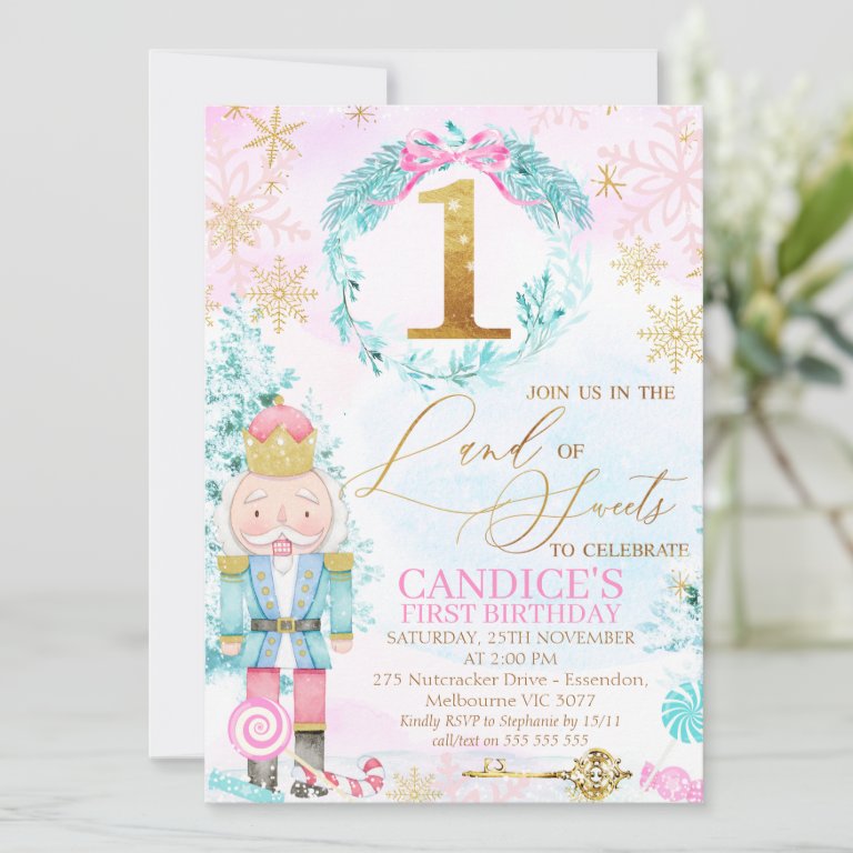 Gold One Land of Sweets Nutcracker Birthday Invitation