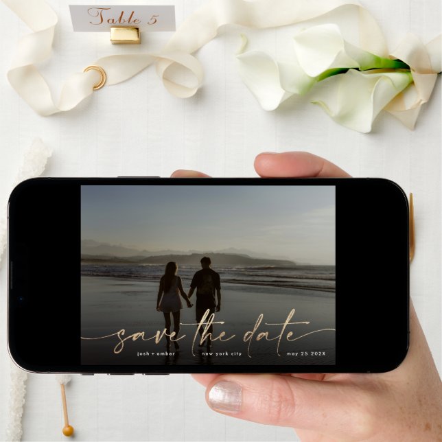 Gold Onyx Black Modern Photo QR Code Save The Date (Front Digital)