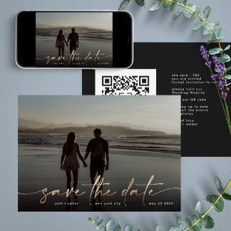 Gold Onyx Black Modern Photo QR Code Save The Date