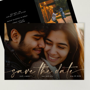 Gold Onyx Black Modern Photo WEDDING Save The Date