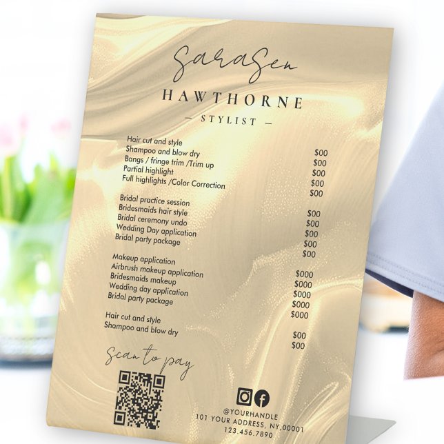 Gold Opal Price List Holographic Scan Pay QR Code Pedestal Sign (Creator Uploaded)