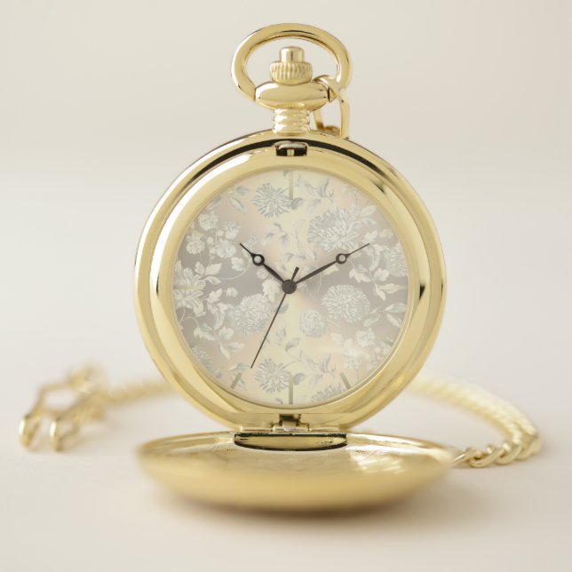 Gold Opalescent Steel Floral Toile Dial Pocket Watch (Inside)