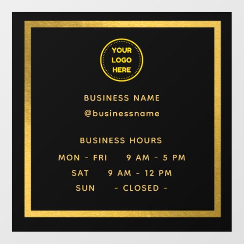 Gold  Opening Time With Logo Business Hours Wind Window Cling
