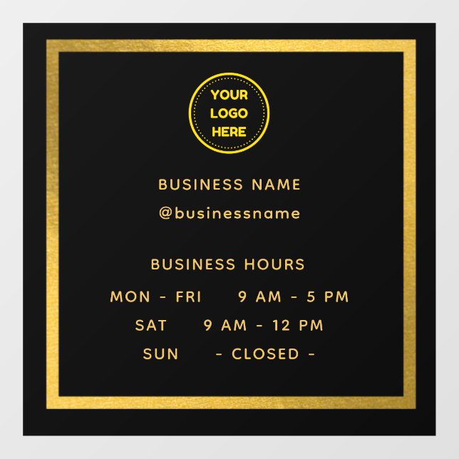 Gold || Opening Time With Logo Business Hours Wind Window Cling (Sheet)