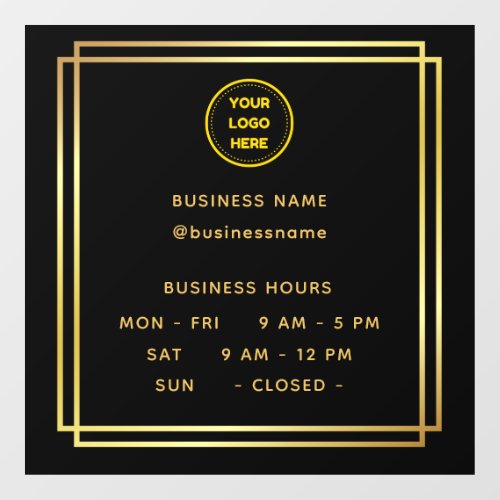 Gold  Opening Time With Logo Business Hours Window Cling